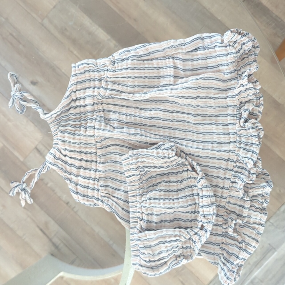Angel Dear Organic Navy Tan Striped Twirly Tank Sundress 12-18M